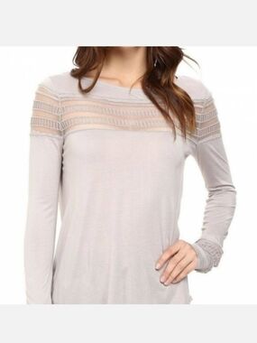 NWT Free People "Roxie" long sleeve Tee shirt XS Mesh Cutouts